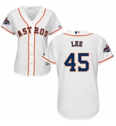 Women's Majestic Houston Astros #45 Carlos Lee Replica White Home 2017 World Series Champions Cool Base MLB Jersey