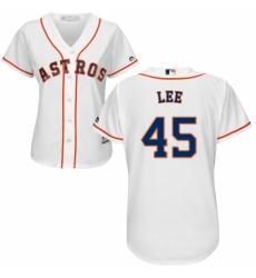 Women's Majestic Houston Astros #45 Carlos Lee Replica White Home Cool Base MLB Jersey