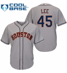 Youth Majestic Houston Astros #45 Carlos Lee Replica Grey Road Cool Base MLB Jersey