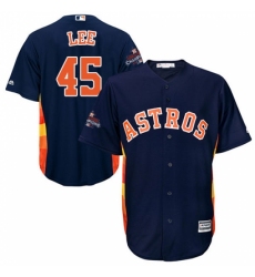 Youth Majestic Houston Astros #45 Carlos Lee Replica Navy Blue Alternate 2017 World Series Champions Cool Base MLB Jersey