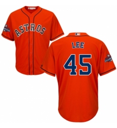 Youth Majestic Houston Astros #45 Carlos Lee Replica Orange Alternate 2017 World Series Champions Cool Base MLB Jersey