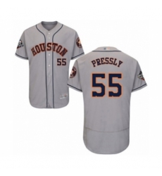 Men's Houston Astros #55 Ryan Pressly Grey Road Flex Base Authentic Collection 2019 World Series Bound Baseball Jersey