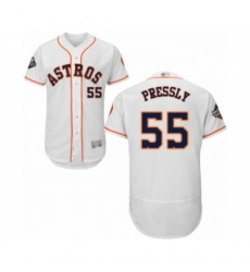 Men's Houston Astros #55 Ryan Pressly White Home Flex Base Authentic Collection 2019 World Series Bound Baseball Jersey