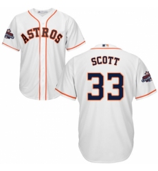 Youth Majestic Houston Astros #33 Mike Scott Replica White Home 2017 World Series Champions Cool Base MLB Jersey