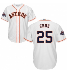 Men's Majestic Houston Astros #25 Jose Cruz Jr. Replica White Home 2017 World Series Champions Cool Base MLB Jersey