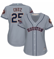 Women's Majestic Houston Astros #25 Jose Cruz Jr. Replica Grey Road 2017 World Series Champions Cool Base MLB Jersey