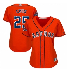 Women's Majestic Houston Astros #25 Jose Cruz Jr. Replica Orange Alternate 2017 World Series Champions Cool Base MLB Jersey