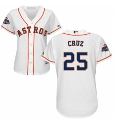 Women's Majestic Houston Astros #25 Jose Cruz Jr. Replica White Home 2017 World Series Champions Cool Base MLB Jersey