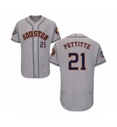 Men's Houston Astros #21 Andy Pettitte Grey Road Flex Base Authentic Collection 2019 World Series Bound Baseball Jersey