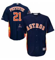Men's Majestic Houston Astros #21 Andy Pettitte Replica Navy Blue Alternate 2017 World Series Champions Cool Base MLB Jersey
