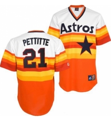 Men's Mitchell and Ness Houston Astros #21 Andy Pettitte Replica White/Orange Throwback MLB Jersey