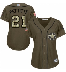 Women's Majestic Houston Astros #21 Andy Pettitte Replica Green Salute to Service MLB Jersey