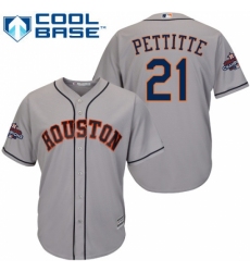 Youth Majestic Houston Astros #21 Andy Pettitte Replica Grey Road 2017 World Series Champions Cool Base MLB Jersey