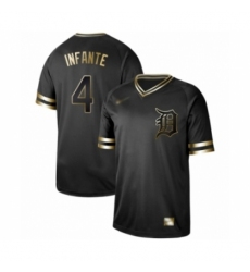 Men's Detroit Tigers #4 Omar Infante Authentic Black Gold Fashion Baseball Jersey