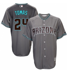 Men's Majestic Arizona Diamondbacks #24 Yasmany Tomas Authentic Gray/Turquoise Cool Base MLB Jersey Men's Majestic Arizona Diamondbacks #24 Yasmany Tomas Authentic Gray/Turquoise Cool Base MLB Jersey