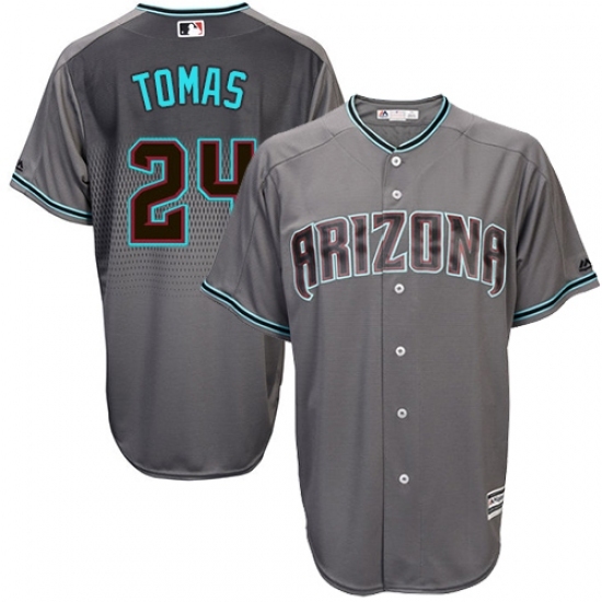 Men's Majestic Arizona Diamondbacks #24 Yasmany Tomas Authentic Gray/Turquoise Cool Base MLB Jersey Men's Majestic Arizona Diamondbacks #24 Yasmany Tomas Authentic Gray/Turquoise Cool Base MLB Jersey