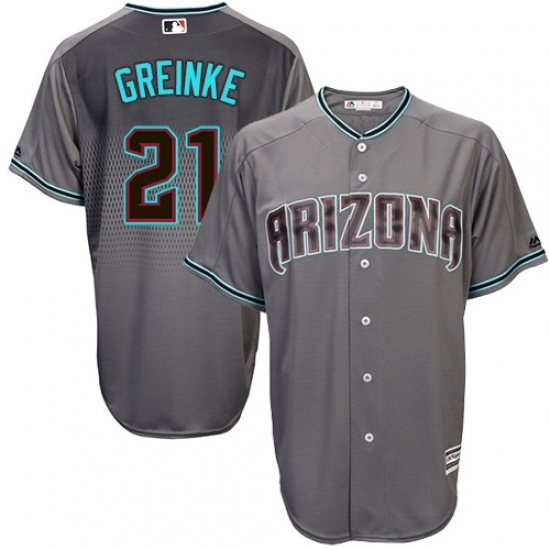 Men's Majestic Arizona Diamondbacks #21 Zack Greinke Authentic Gray/Turquoise Cool Base MLB Jersey Men's Majestic Arizona Diamondbacks #21 Zack Greinke Authentic Gray/Turquoise Cool Base MLB Jersey