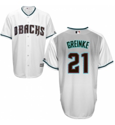 Men's Majestic Arizona Diamondbacks #21 Zack Greinke Replica White/Capri Cool Base MLB Jersey Men's Majestic Arizona Diamondbacks #21 Zack Greinke Replica White/Capri Cool Base MLB Jersey
