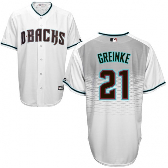 Men's Majestic Arizona Diamondbacks #21 Zack Greinke Replica White/Capri Cool Base MLB Jersey Men's Majestic Arizona Diamondbacks #21 Zack Greinke Replica White/Capri Cool Base MLB Jersey