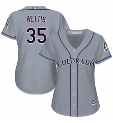 Women's Majestic Colorado Rockies #35 Chad Bettis Replica Grey Road Cool Base MLB Jersey