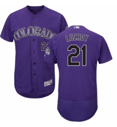 Men's Majestic Colorado Rockies #21 Jonathan Lucroy Purple Flexbase Authentic Collection MLB Jersey