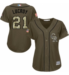 Women's Majestic Colorado Rockies #21 Jonathan Lucroy Replica Green Salute to Service MLB Jersey