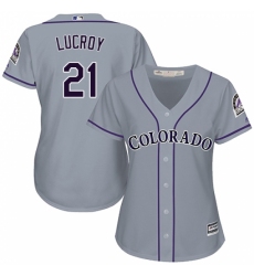 Women's Majestic Colorado Rockies #21 Jonathan Lucroy Replica Grey Road Cool Base MLB Jersey