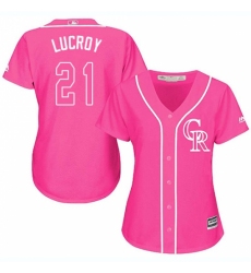 Women's Majestic Colorado Rockies #21 Jonathan Lucroy Replica Pink Fashion Cool Base MLB Jersey