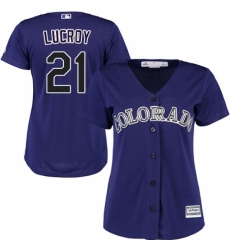 Women's Majestic Colorado Rockies #21 Jonathan Lucroy Replica Purple Alternate 1 Cool Base MLB Jersey