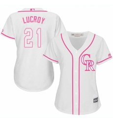 Women's Majestic Colorado Rockies #21 Jonathan Lucroy Replica White Fashion Cool Base MLB Jersey