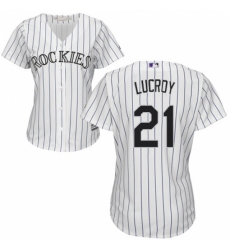 Women's Majestic Colorado Rockies #21 Jonathan Lucroy Replica White Home Cool Base MLB Jersey