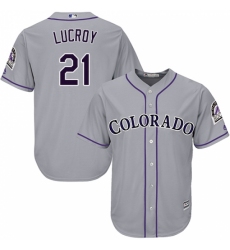 Youth Majestic Colorado Rockies #21 Jonathan Lucroy Replica Grey Road Cool Base MLB Jersey