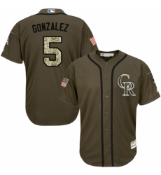 Men's Majestic Colorado Rockies #5 Carlos Gonzalez Replica Green Salute to Service MLB Jersey