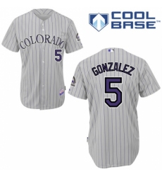 Men's Majestic Colorado Rockies #5 Carlos Gonzalez Replica Grey(Blue Strip) Cool Base MLB Jersey