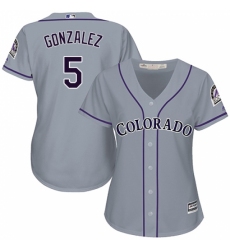 Women's Majestic Colorado Rockies #5 Carlos Gonzalez Replica Grey Road Cool Base MLB Jersey