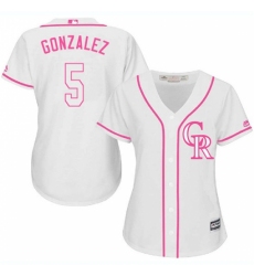 Women's Majestic Colorado Rockies #5 Carlos Gonzalez Replica White Fashion Cool Base MLB Jersey
