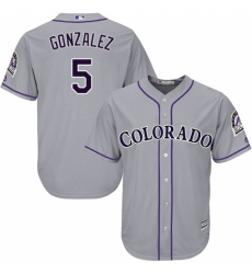 Youth Majestic Colorado Rockies #5 Carlos Gonzalez Replica Grey Road Cool Base MLB Jersey