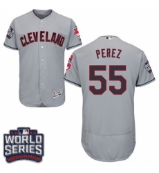 Men's Majestic Cleveland Indians #55 Roberto Perez Grey 2016 World Series Bound Flexbase Authentic Collection MLB Jersey