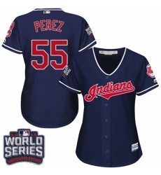 Women's Majestic Cleveland Indians #55 Roberto Perez Authentic Navy Blue Alternate 1 2016 World Series Bound Cool Base MLB Jersey