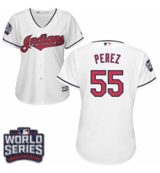 Women's Majestic Cleveland Indians #55 Roberto Perez Authentic White Home 2016 World Series Bound Cool Base MLB Jersey