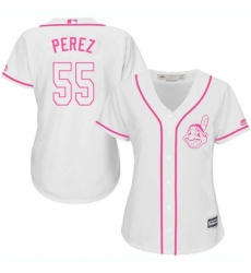 Women's Majestic Cleveland Indians #55 Roberto Perez Replica White Fashion Cool Base MLB Jersey
