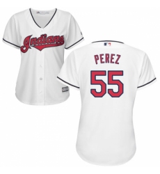Women's Majestic Cleveland Indians #55 Roberto Perez Replica White Home Cool Base MLB Jersey