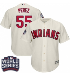 Youth Majestic Cleveland Indians #55 Roberto Perez Authentic Cream Alternate 2 2016 World Series Bound Cool Base MLB Jersey
