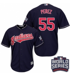 Youth Majestic Cleveland Indians #55 Roberto Perez Authentic Navy Blue Alternate 1 2016 World Series Bound Cool Base MLB Jersey