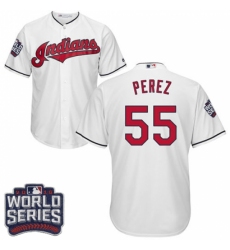 Youth Majestic Cleveland Indians #55 Roberto Perez Authentic White Home 2016 World Series Bound Cool Base MLB Jersey
