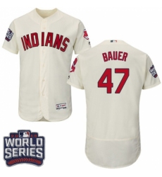 Men's Majestic Cleveland Indians #47 Trevor Bauer Cream 2016 World Series Bound Flexbase Authentic Collection MLB Jersey