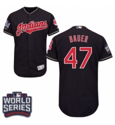 Men's Majestic Cleveland Indians #47 Trevor Bauer Navy Blue 2016 World Series Bound Flexbase Authentic Collection MLB Jersey