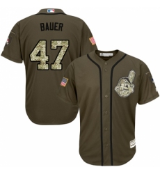Men's Majestic Cleveland Indians #47 Trevor Bauer Replica Green Salute to Service MLB Jersey