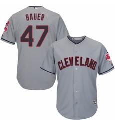 Men's Majestic Cleveland Indians #47 Trevor Bauer Replica Grey Road Cool Base MLB Jersey