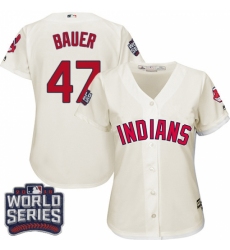 Women's Majestic Cleveland Indians #47 Trevor Bauer Authentic Cream Alternate 2 2016 World Series Bound Cool Base MLB Jersey
